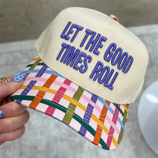 let the good times roll trucker hat - cream / purple