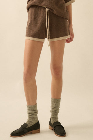 Solid Knit Contrast Sweater Shorts (Espresso)