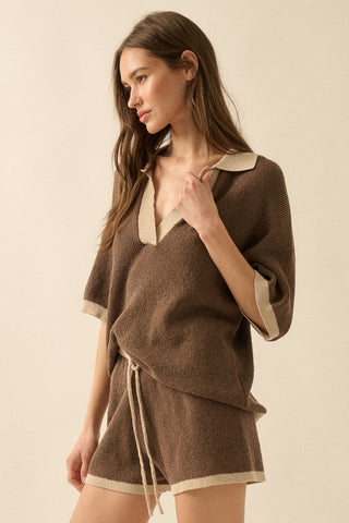 Solid Knit Contrast Sweater Shorts (Espresso)