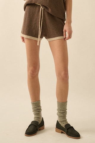 Solid Knit Contrast Sweater Shorts (Espresso)