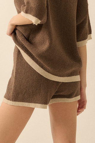 Solid Knit Contrast Sweater Shorts (Espresso)