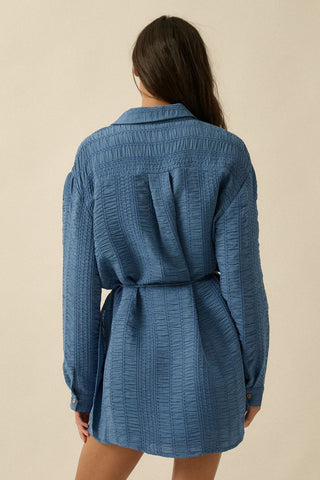Stripe Belted Button Up Shirt Romper (Blue) ONLINE EXCLUSIVE