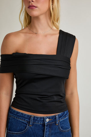 Sleeveless Pleated Detail Top (Black) ONLINE EXCLUSIVE