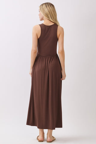 Sleeveless Slitted Dress (Brown)