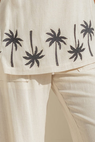 Linen Embroidered Top and Pants Set (Natural)