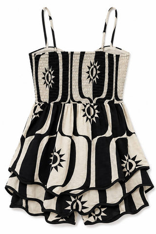 Abstract Print Tiered Romper (BLACK)