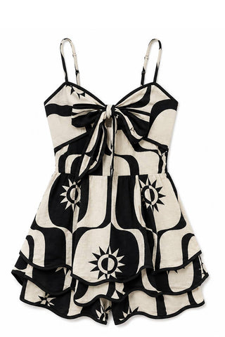 Abstract Print Tiered Romper (BLACK)
