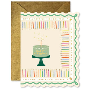 Birthday Cake and Candles Scallop Greeting Card