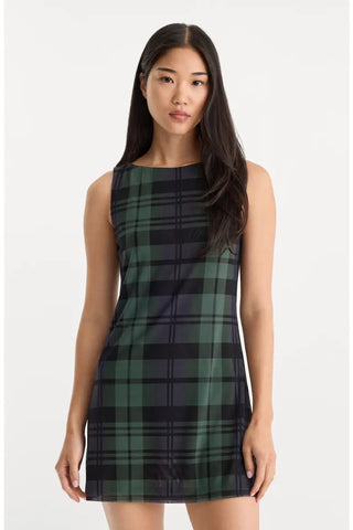 THE MESH MINI DRESS (NAVY AND GREEN PLAID)