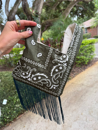 Fringe Bandana Japanese Knot Bag (White Fringe) 2-4 week TAT