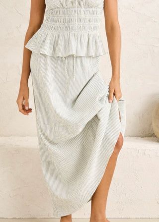 DRIFTWOOD STRIPE RUFFLE MIDI SKIRT (CRE)