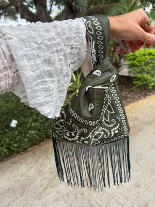 Fringe Bandana Japanese Knot Bag (White Fringe) 2-4 week TAT