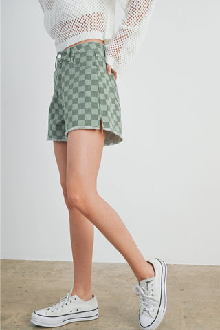 High Waisted Checkered Shorts (Green) ONLINE EXCLUSIVE