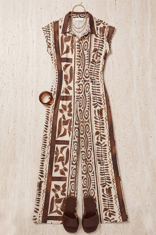 Printed Cut Out Back Jumpsuit (BROWN)