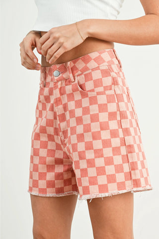 High Waisted Checkered Shorts (Red) ONLINE EXCLUSIVE