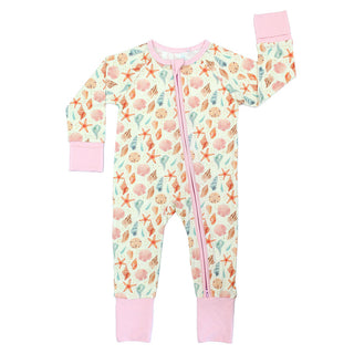 Sandy Seashells Beachy Bamboo Convertible Baby Pajamas