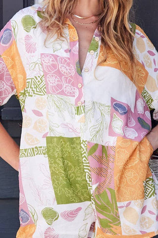 Printed Button Down Short Sleeve Romper (Multi)