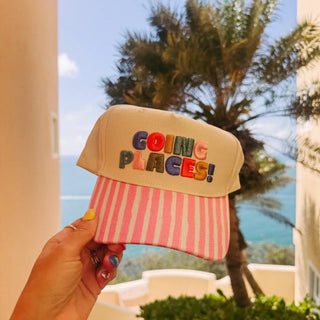 going places! trucker hat - pink stripe