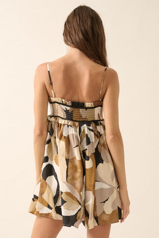 Floral Smocked Printed Romper (Black/Tan) ONLINE EXCLUSIVE