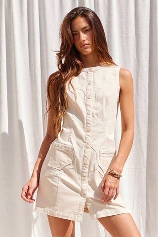 Button Down Mini Dress (BEIGE)
