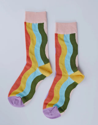 Rainbow Waves 100% Cotton Women's Crew Socks