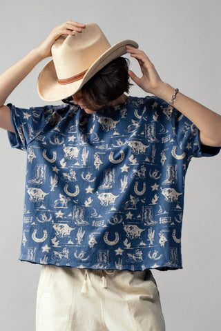 Western Graphic Print Relaxed Fit Tee (BLUE)