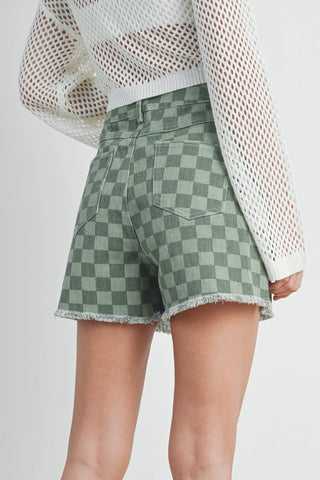 High Waisted Checkered Shorts (Green) ONLINE EXCLUSIVE