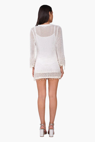 White Pearl Fringes Bodycon Dress