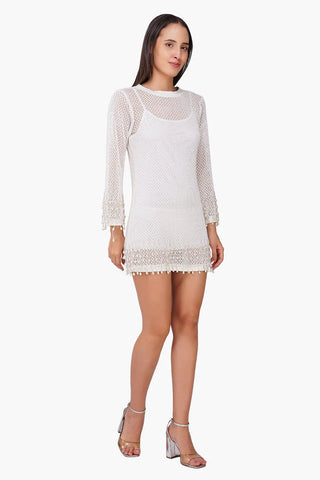 White Pearl Fringes Bodycon Dress