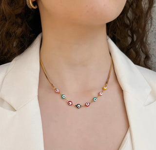 Evil Eye Herringbone Chain Necklace