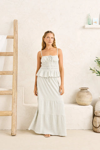 DRIFTWOOD STRIPE RUFFLE MIDI SKIRT (CRE)