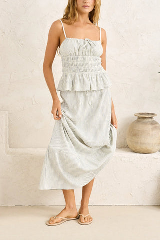 DRIFTWOOD STRIPE RUFFLE MIDI SKIRT (CRE)