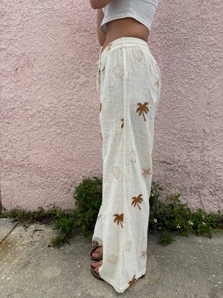 Gauze Pant w/ All Over Embroidery (Sand/Caramel)