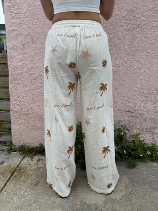 Gauze Pant w/ All Over Embroidery (Sand/Caramel)