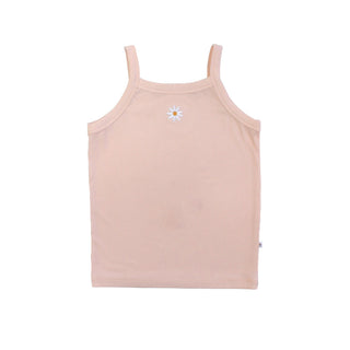 Pink Embroidered Daisy Ribbed Bamboo Tank (Pink)