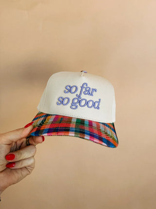 so far so good trucker hat - multi plaid