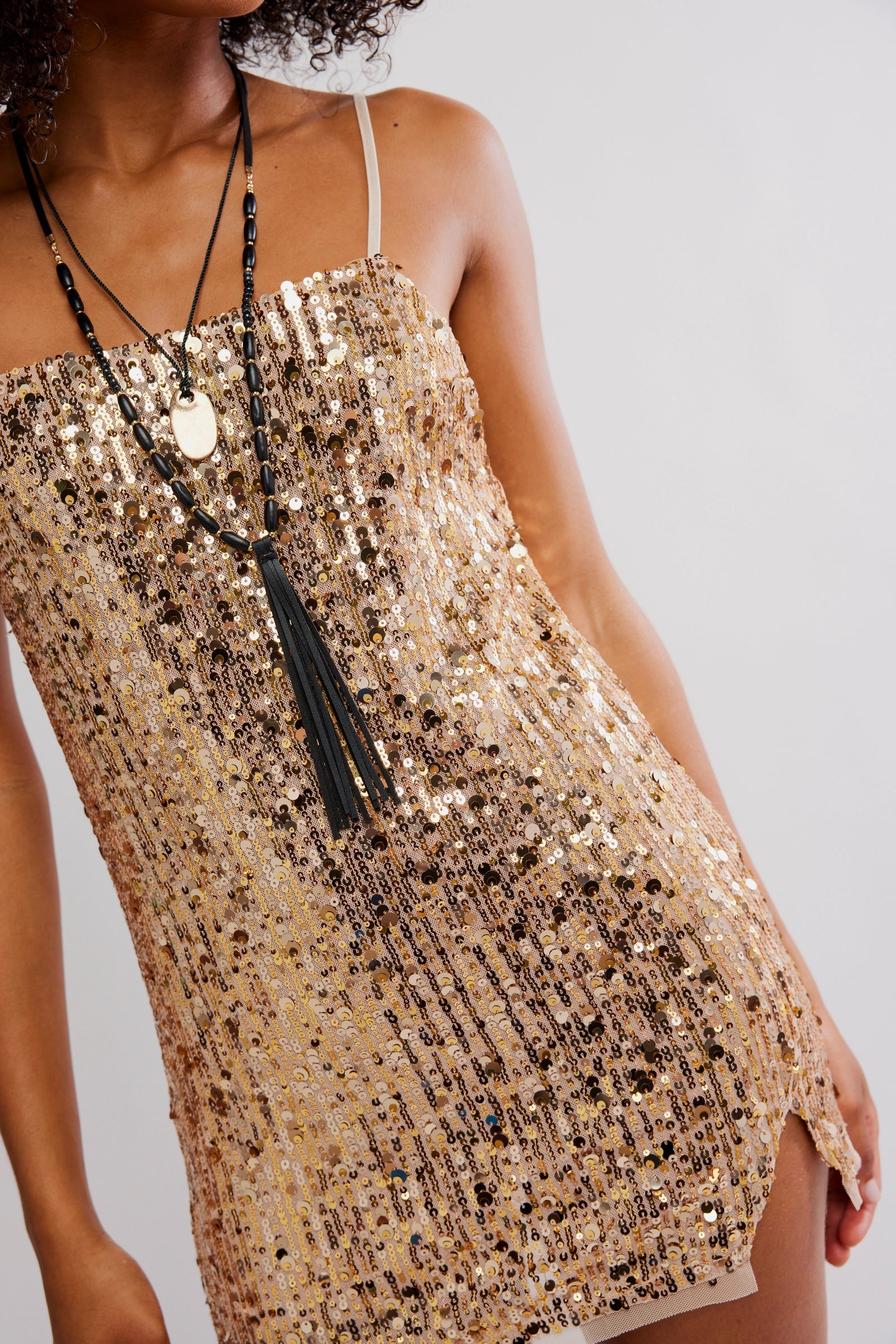 Free People Midnight Kiss Mini Slip Dress M / Gold Combo Free People Midnight Kiss Mini Slip Dress M / Gold Combo