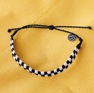 Woven Seed Bead Checkerboard Bracelet (Blk/White)