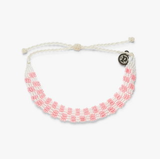 Woven Seed Bead Checkerboard Bracelet (Pink/White)