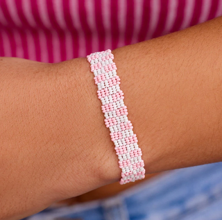 Woven Seed Bead Checkerboard Bracelet (Pink/White)