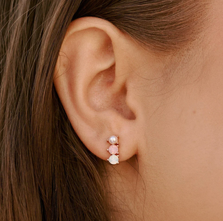 3 STONE DROP STUD EARRINGS (Rose Gold)