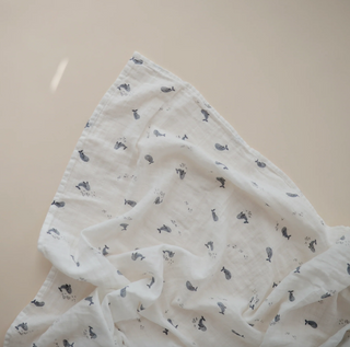 Muslin Swaddle Blanket Organic Cotton (Whales)