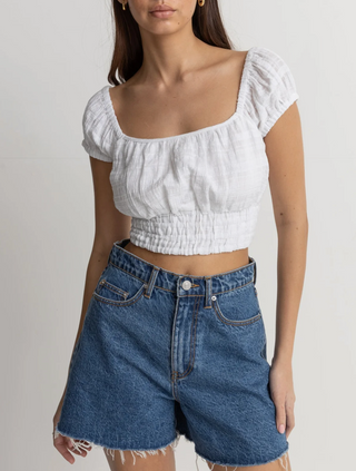 Dylan Cap Sleeve Top (White) ONLINE EXCLUSIVE