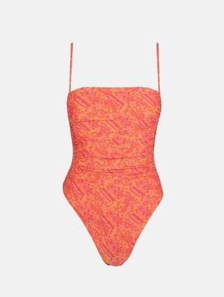 Adia Paisley Scrunched Side One Piece (Orange)