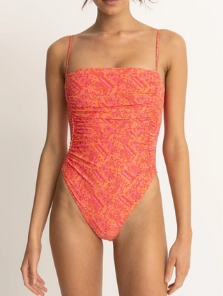 Adia Paisley Scrunched Side One Piece (Orange)