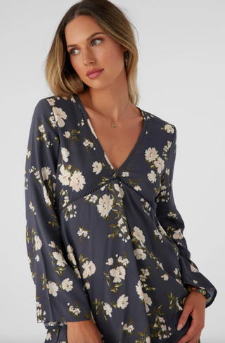 STEVIE KENDRA FLORAL LONG SLEEVE MINI DRESS (CHA)