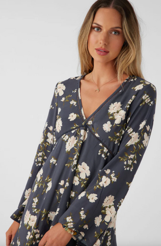 STEVIE KENDRA FLORAL LONG SLEEVE MINI DRESS (CHA)