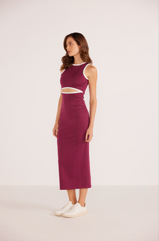 STACY CONTRAST BIND MIDI DRESS (Plum)