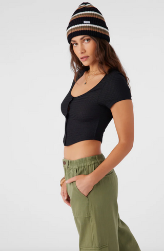 MARLENA TEXTURED KNIT CROP TOP (BLK)