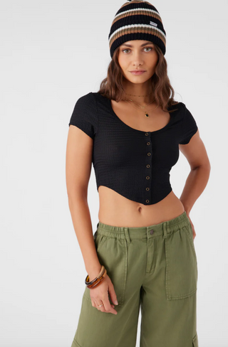 MARLENA TEXTURED KNIT CROP TOP (BLK)